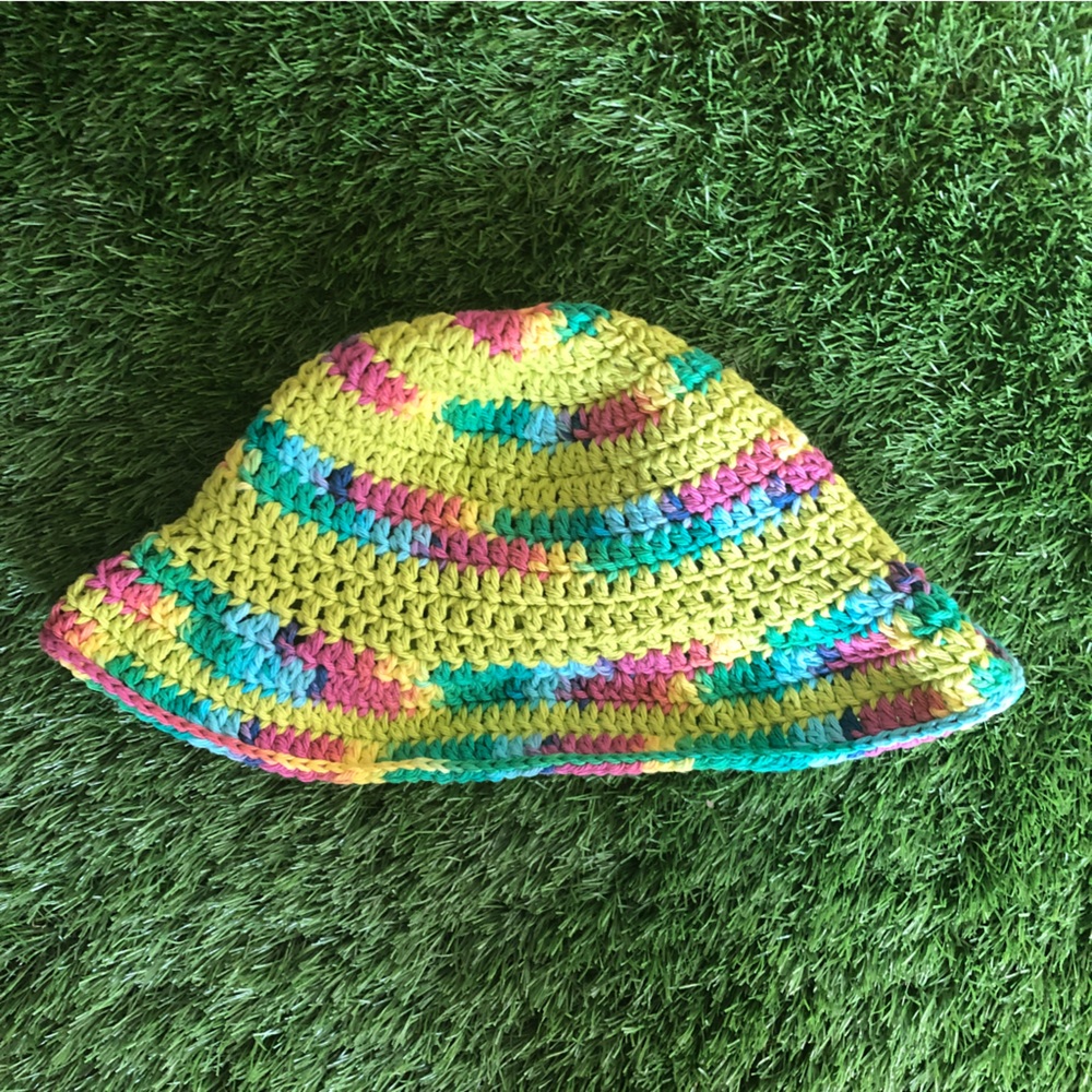 Rainbow Crocheted Bucket Hat Y2K style
